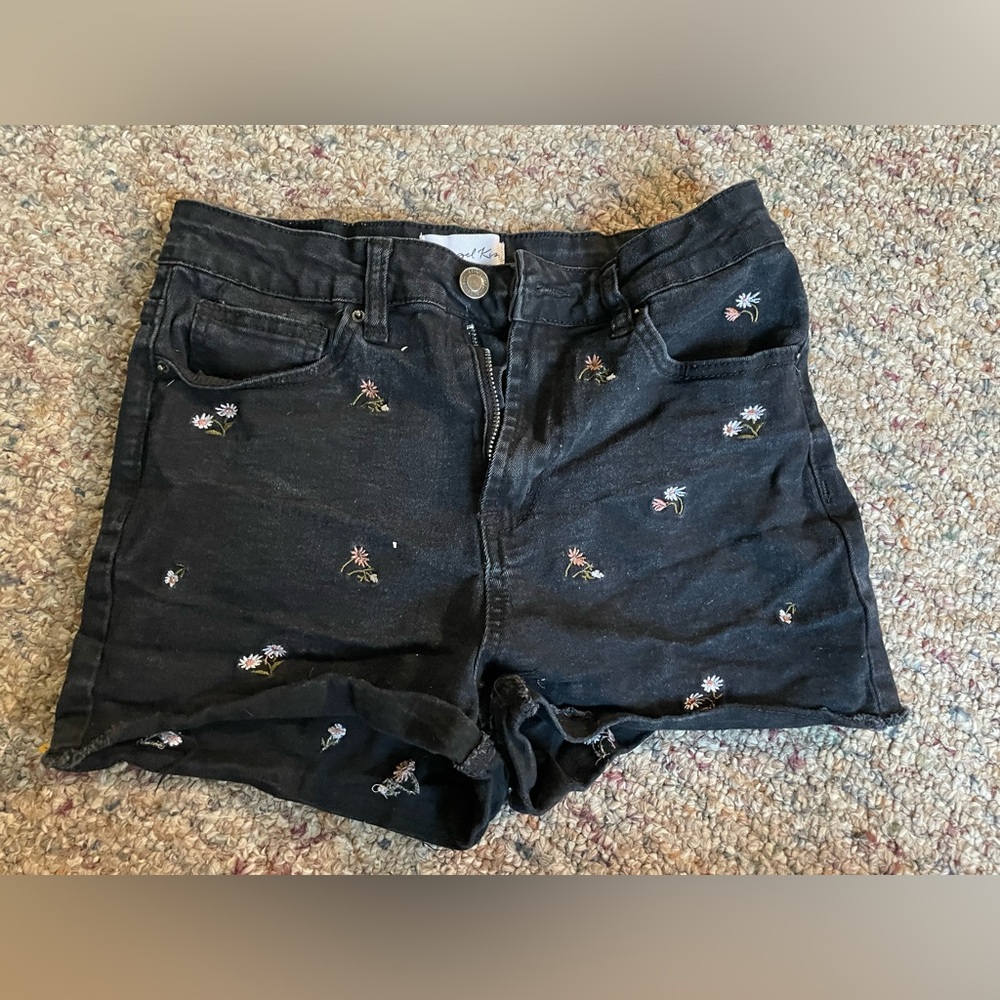 Black flower shorts
